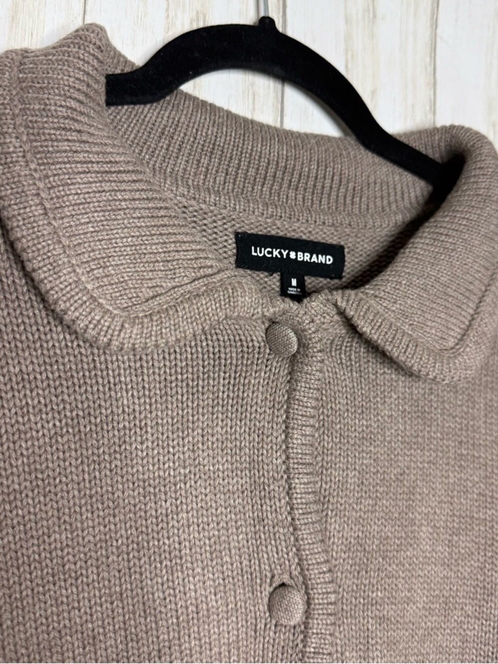 Lucky Brand NWT 100% cotton Taupe Collared Button-Up Sweater Medium - Picture 5 of 7